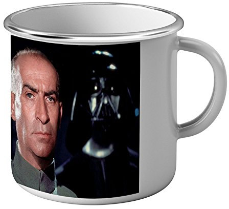 French Unicorn Tasse emailliert Metall Louis de Funes General der Republik Dark Vader Parodie Mashup Star Wars