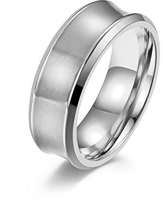 Hoisy Ringe Chirurgenstahl Damen, Ring Vintage Silber Außen Konkav Und Innen Konvex Silber Größe 57 Eheringe Antragsring für Frauen