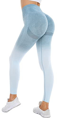 DUROFIT Po Push Up Leggings Scrunch Butt Leggings Damen High Waist Sport Leggings Booty Lift Leggins Gym Leggings Yoga Pants Ruched Sporthose Farbverlauf Blau L