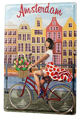Blechschild Retro - Vintage Metall-Poster für Holland Fans - Amsterdam Fahrrad Motiv - 20 x 30 cm