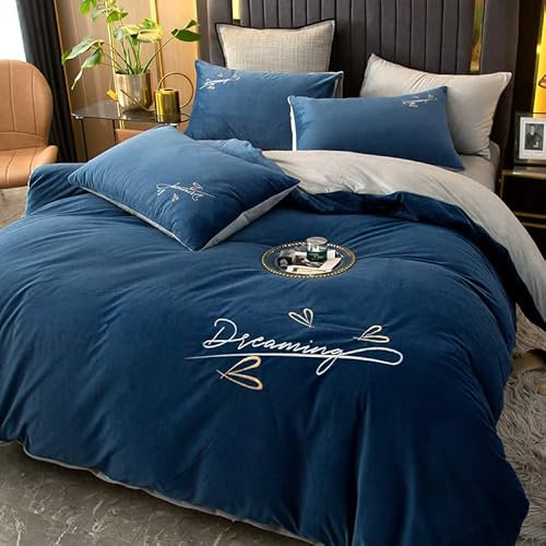 MAHPKYZ Bettbezug 180 X 200,4-Teiliges Winter-Warme-Doppelseiten-Flanell-BettwäSche-Set Samt-Bettlaken Bettbezug Und KissenbezüGe,Geburtstagsgeschenk FüR Frauen,H,200 * 230cm(4pcs)