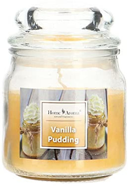 6er Pack - Home Aroma Duftkerze im Glas 200g - Vanilla Pudding - 8x11,5cm, Brenndauer ca. 25 Stunden