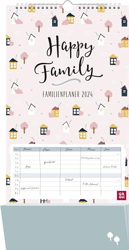 Familienplaner 2024: Happy Family: Familienkalender mit 5 Spalten und Zetteltasche zum Aufhängen und Planen (Family Organizer)