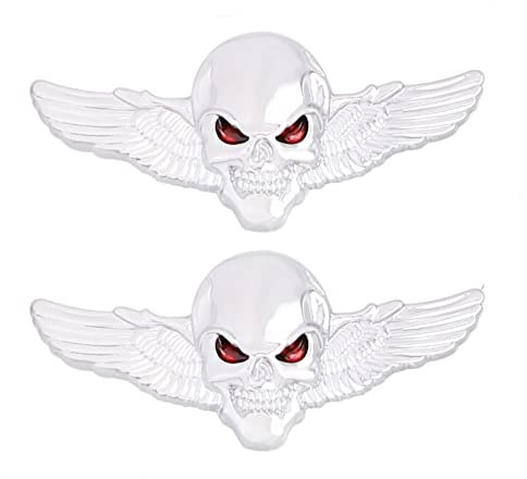 2 Stück Schädel Skull Emblem Auto Aufkleber 3D Schädel Abzeichen Auto Styling Aufkleber Zubehör für Auto Motorrad (Silberfarben)