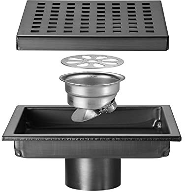 Boyuan Duschrinne Rostfreier Stahl Bodenablauf Quadrat 15x15cm Duschablauf Duschabfluss mit Bodenablaufabdeckung, Haarfilter, Desodorierender Kern aus Rostfreier Stahl,Gunmetal Grey