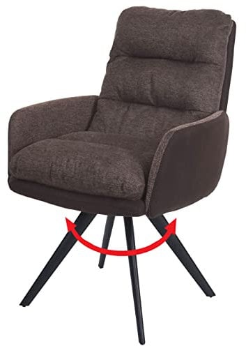 Esszimmerstuhl HWC-G66, Küchenstuhl Stuhl, drehbar Auto-Position Stoff/Textil MVG - braun-Dunkelbraun, mit Armlehne