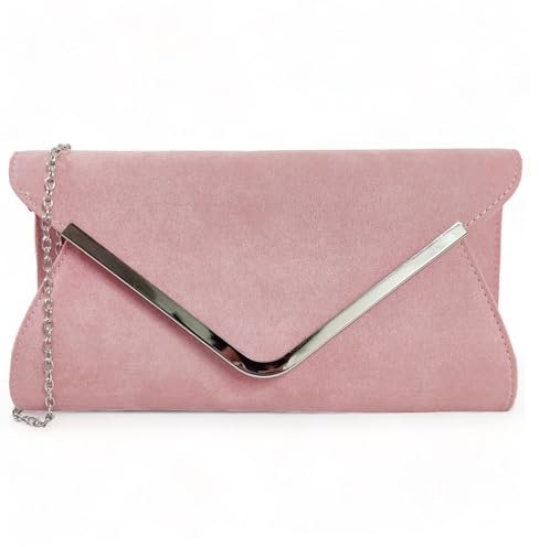 fi9® PLAIN SUEDE BRIDAL WEDDING EVENING CLUTCH PARTY PURSE HAND BAG (Blush Pink)