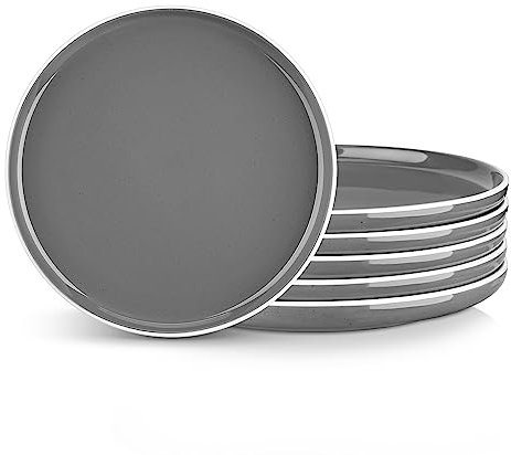 vancasso Sesam Piatti piani Set di 6 piatti in ceramica da 20.3cm, Grigio scuro dipinto a mano, forno a microonde e lavabile in lavastoviglie