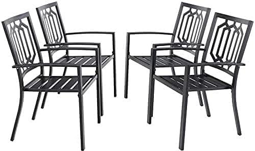 PHI VILLA 4er Set Gartenstühle Outdoor-Esszimmerstühle Terrassenstühle Metall Patio Balkonstuhl Stapelbar Stühle,Schwarz Stil 1