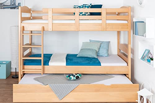 Etagenbett für Erwachsene Easy Premium Line K21/h inkl. Liegeplatz und 2 Abdeckblenden, Kopf- und Fußteil gerundet, Buche Vollholz massiv Natur - Liegefläche: 90 x 200 cm, teilbar