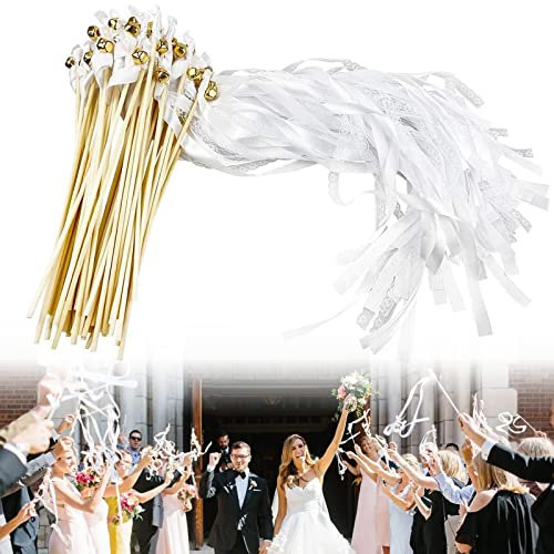Lemotoy Wedding Wands 30Pcs Zauberstäbe Luftschlangen Mit Glocke Fürfür Hochzeit, Weihnachten, Geburtstag, Party-Weiss