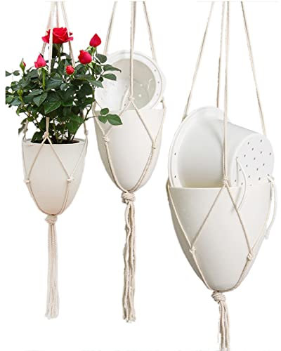HBRPRANT Blumentopf Hängend 3er Set, Selbstbewässerung Pflanztöpfe mit Ketten,Hängepflanztopf Selbstbewässerungstopf zum Aufhängen für Kräuter Außen Balkon Pflanzenkübel Dekoration (Weiß)