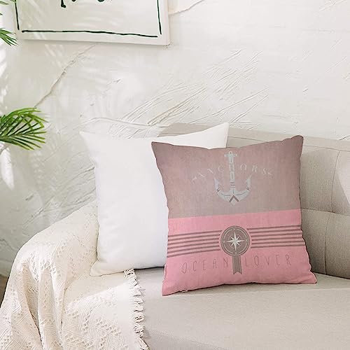 Kissenbezug Polyester Zierkissenbezug,Nautischer Vintager Marineentwurf für Ozean-Liebhaber-Anker-Kompass und Streifen-Kaka,Dekorativen Kissenhüllen Weiches Kissen für Sofa Couch Schlafzimmer 50x50 cm