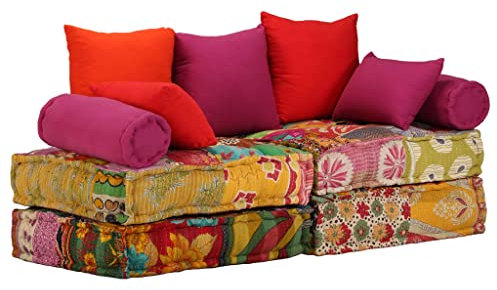Hommdiy Sofa 2-Sitzer Modularer Pouf Patchwork Stoff Couch Schlafsofa