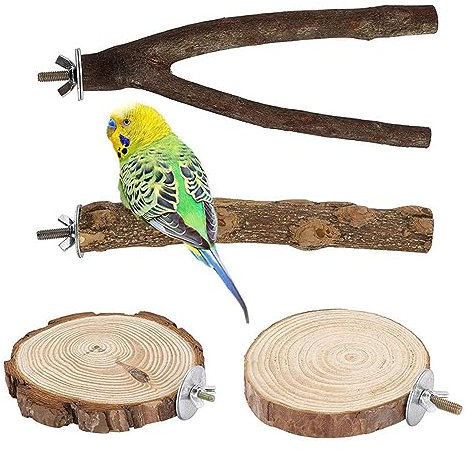 4 Stück Sitzstangen für Vogelkäfige, Vogel Spielzeug Set, Vögel Ständer Spielzeug, Vogelstange aus Holz, Vogelkäfig Zubehör für Wellensittich Kanarienvogel Nymphensittich Agaporniden