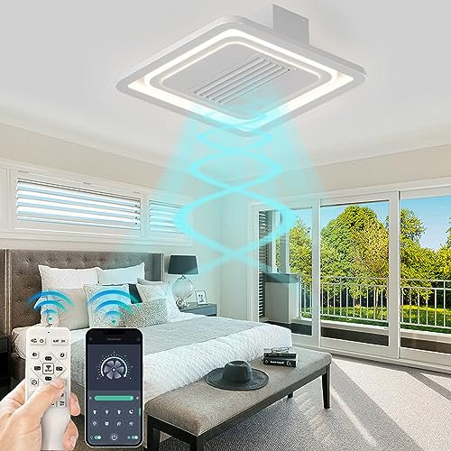 Ventilatore a led dimmerabile, ventilatore da soffitto senza pale, smontabile e lavabile, 120° Swing Wind, plafoniera per camera da letto. (KJ-WY107F-C)