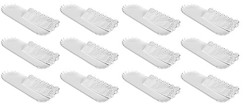 AC - Pack de 12 Bandejas con blonda Ovalada - Especial para Fiestas o Celebraciones - 2 Unidades por Pack - Material reciclable - 10 x 36 cm - Color Blanco