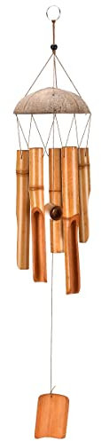 Gehanico Carillon éolien en bambou fait à la main à suspendre - Carillon à vent en bois de coquille de noix de coco pour extérieur, jardin, terrasse, décoration de la maison, cadeaux