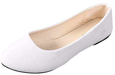 Women Slip On Flat Comfortable Walking Ballerina Shoes Cute Ladies Ballet Shoes Pointed Toe Flat Pumps Loafers Dolly Shoes White, 6 UK