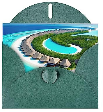 Malediven Landschaft Blanko-Grußkarten mit Umschlägen, 10,2 x 15,2 cm, Dankeskarten für Weihnachten, Urlaub, Geburtstag, Abschluss, Jahrestag, Dunkelgrün