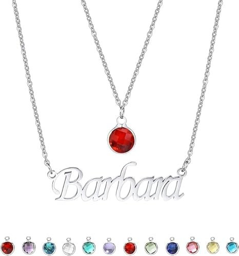 Vnox Collana Con Nome Personalizzabile,Collana Personalizzata Argentato Oro Rosa,Collana Donna Acciaio Inossidabile,Regalo Donna Compleanno Regali Natale Mamma Fidanzata(Birthstone-2 Pz)