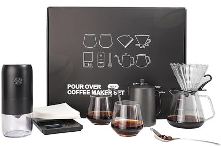 SuperCook Coffee Pour Over Kit Hand Drip with Kettle, Electric Grinder, Camping Travel Coffee Kit Ideal for Anniversary Birthday Gift