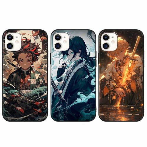 LYUBFDC 3 Stück Handyhülle für iPhone 11, Anime Kamado Tanjirou Zenitsu Muichirou Manga Muster Design Case, TPU Silikon Charmant, Stoßdämpfend, Glänzend