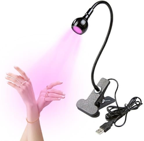Lampe UV Sèche Ongles, Lampe UV Ongles Gel 3W, Lampe de Polymerisation de Colle UV, Lampe UV Ongles USB avec Tête Ajustable et Clip, UV LED Lampe Ongles pour Colles Ongles en Gel, Noir
