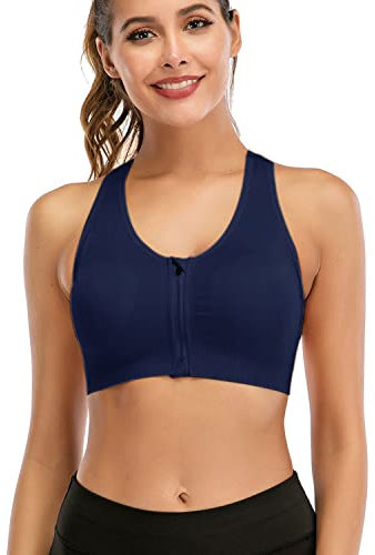 FXTYK Zip Front Sport-BH Post Surgery BH YogaWorkout Fitness Activewear Racerback gepolsterte BHS für Frauen