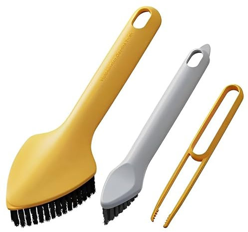 3 in 1 Cleaning Brush,Multifunctional Hard Bristle Crevice Cleaning Brush, Scrubbing Brush,Stiff Cleaning Brush, Groove Cleaning Brush, for Tile Home Shower Floor Bathroom and Kitchen(Yellow)