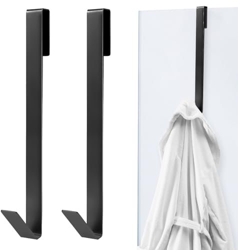 WLLHYF Lot de 2 crochets de porte de douche de 25,4 cm, crochets robustes sans perçage en acier inoxydable pour porte de douche en verre sans cadre (noir)