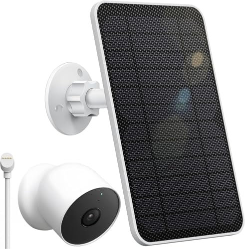 Solar Panel For Google Nest Cam Outdoor Indoor,4W Solar Power For Google Nest Camera Wireless Ip65 Waterproof,9.84ft Charging Cable Built-In 2000mah Rechargeable Battery For Google Nest Camera (White)