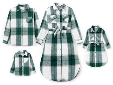 PATPAT Familienoutfit Set Langarm Gestreift Kleid+Shirt mit Taschen - Mutter Tochter Kleid - Mama Tochter Partnerlook - Family Mommy Me - Paarkleidung - Herbst Winter - Jungen-9-10 Jahre
