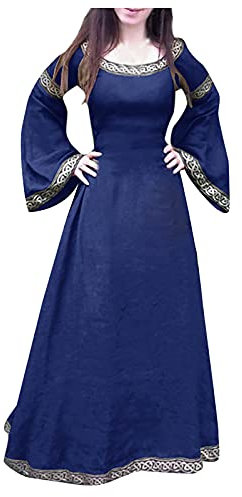 Robe Longue Femme Vintage Renaissance Large Fête Cape Couleur Uni Deguisement Halloween Femme Enceinte Medieval Taille Haute Mode Déguisement pour Halloween Automne Noel Pas Cher Bleu 5XL