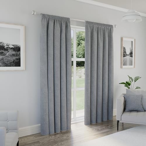 Enhanced Living Dallas Tape Top Blackout Curtains Grey 90x108 (229x274cm) | 100% Blackout Curtains Tape Top Thermal, Noise Reducing Curtain Pair for Bedroom, Living Room