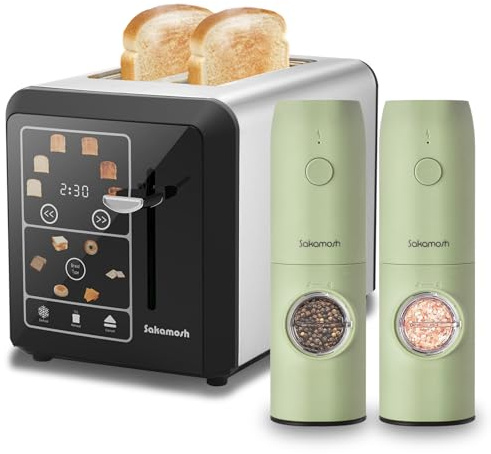 SAKAMOSH Electric Salt and Pepper Grinder Set, Rechargeable,Adjustable Coarseness with LED Light, Electric Salt Shakers Refillable, Christmas Gift(2 Packs, Sage Green)
