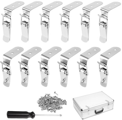 MOERDIFFER 12 chiusure a scatto robuste, 76,5 x 24 mm, fissaggio ad angolo, chiusura sicura con 48 viti, chiusura a scatola a 90 gradi per case, valigie, casse armadietti, anatra