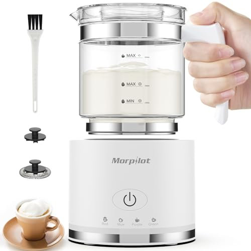 Morpilot - Espumador de leche eléctrico 4 en 1, gran capacidad 500 ml 600 W Milk Frother de vidrio de espuma de leche caliente y fría y leche caliente, emulsionador de leche dividido para Cappuccino