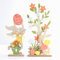 2er Osterhase Deko aus Holz Tischdeko Ostern, Deko Hase zum Hinstellen, Osterhasen Ornament mit Blumen,Bäumen,Holz Ostereier, Frühling zum Dekorieren, Osterdeko Modern Osterdeko für Draußen Garten