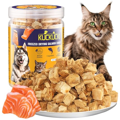 Gefriergetrocknete Snacks mit Lachs für Hunde & Katzen, Lach Knuspriger Katzensnack, Getreidefrei Hundesnack Gebackener Snack aus Lachs