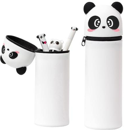 MPXEAVG Trousse Ecole 2 en 1 en Silicone Souple, Trousse Silicone Verticale, Panda Pochette de Stylo, Fermeture à Glissière, pour Fournitures Scolaires de Grande Capacité (Panda)