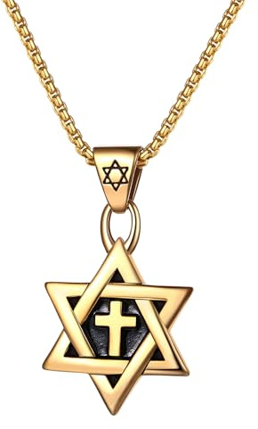 JewelryWe Davidstern Anhänger Halskette Herren Vintage Edelstahl Kette mit Hexagramm Jüdisch Sechszackige Stern Anhänger Religiöses Amulett Schmuck Silber