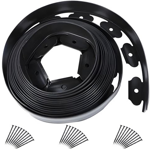 10cm x 10m Lawn Garden Edging Border - Flexible Landscape Edging with Ground Stakes, Weather Resistant HDPE Flower Bed Divider Edge for Professional Landscaping (Black)