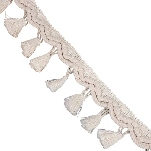 Rockreyoa Bommelborte Pom Pom Ribbon Pompon Borte Fransenband Bälle Trim Bordüre Lace Trim Ball Fringe Ribbon Zierborrte Pomponband Zubehör Fransenborte Fringe Band für Kleidung Vorhang Weiß#2 3 Yard