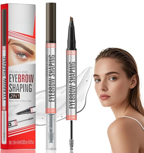 Eyebrow Pencil with E/yebrow Gel,4 Fork Tip Liquid Pen,Eyebrow Pencil with 4-Fork-Tip & Precise Brush-Tip,Waterproof & Smudge-Proof,Creates Natural Looking,Natural Ingredients(Dark Brown)