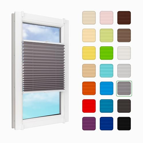 MakoStyl Fenster Plissee Innen ohne Bohren - B 35 H 230 cm Klemmfix Grau Plisee - 100 g/m2 Plissees Faltrollos - 50% Verdunkelung Blissett Rollo - Blickdicht Klemmplisseeses