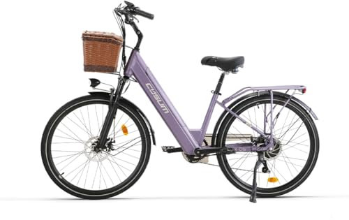 cysum X-City Vélo électrique Femme, 26 Pouces Step-Thru vélo électrique, Batterie Amovible 48v 10.4AH, Urbain E-Bike pour Adultes, Assistance au pédalage, 7 Vitesses (Violet)