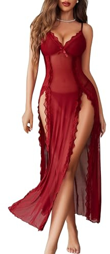 Avidlove Dessous Damen Sexy Spitze Babydoll Mesh Seitlich Geschlitztes | Transparent,Tiefem V-Ausschnitt,Florale Spitzen-Cups,Spaghettiträger,Leicht und Atmungsaktiv