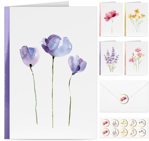 Blank Cards and Envelopes, 30 Pack Greet Cards, Elegant Blank Note, Perfect Bulk Stationary Set For All Occasions, 5 Assorted Floral Designs, 4 x 6