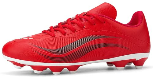 GOGOUP Fußballschuhe Herren Spike Microfaser Cleats Kunstrasen Jungen Fussballschuhe Athletics Trainingsschuh Professionelle Football Shoes Outdoor Sportschuhe Rot EU44